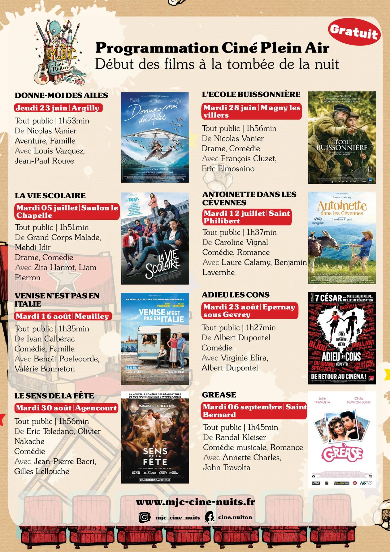 Flyer programme cinéma plein air en été