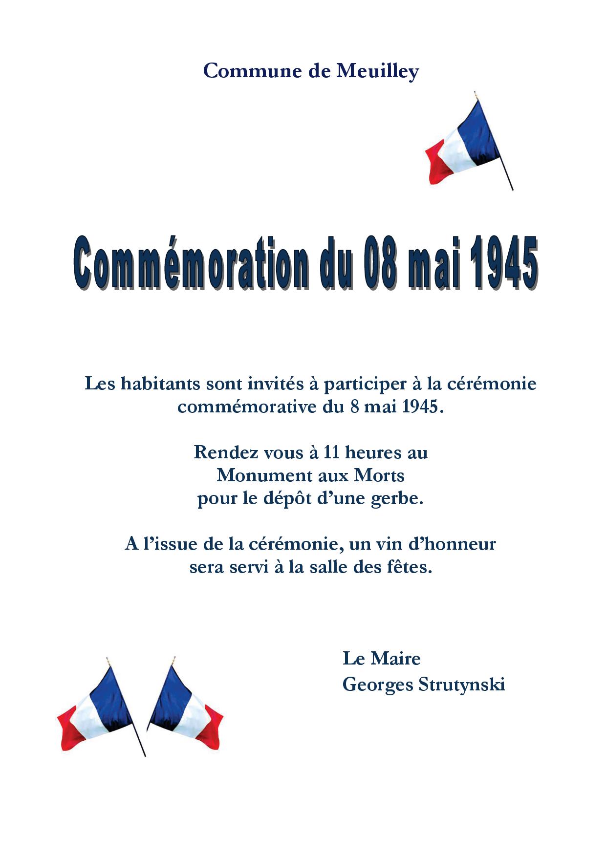Invitation a la commémoration du 8 mai 1945